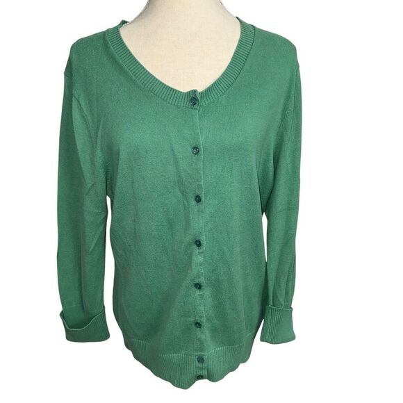 GAP solid blue Green Button Down Cardigan round neck sweater 100% cotton size XL - Picture 2 of 11